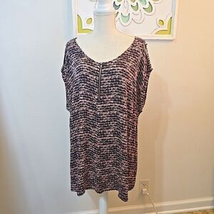 Daniel Rainn Women's Sleeveless Black Pink Patterned Blouse Plus Size 2X Zipper